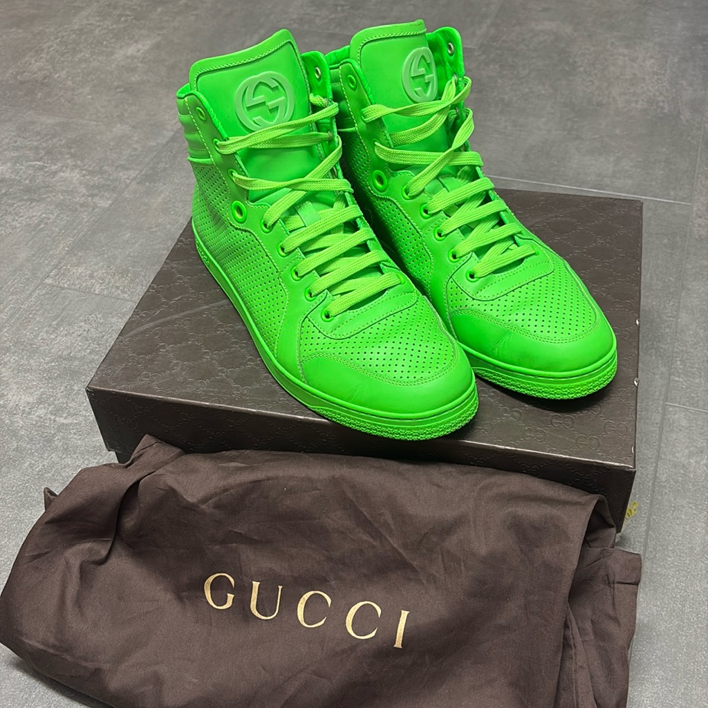 Rare Authentic Neon Gucci Leather Hightop Sneakers